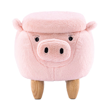 Pink Pig Fabric Polyester Upholstered Animal Storage Ottoman
